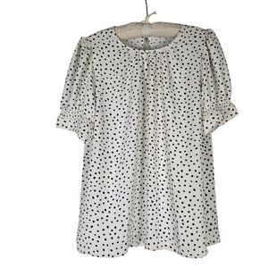 Ann Taylor NEW White Black Polka Dot Blouse M Short Puff Sleeve